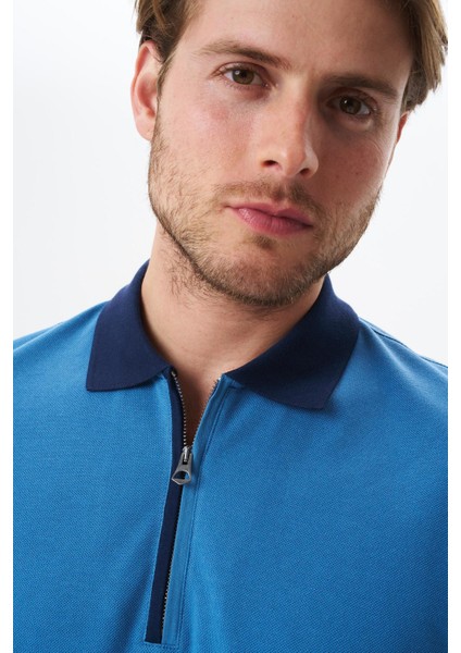 Erkek Regular Fit Basic Pamuk Pike Fermuarlı Polo Yaka Tişört Y29374354302
