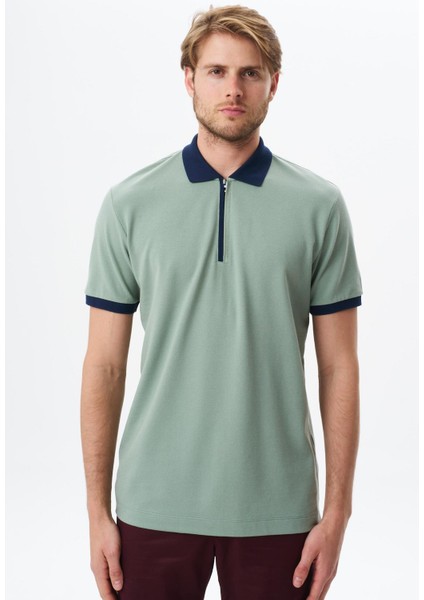 Erkek Regular Fit Basic Pamuk Pike Fermuarlı Polo Yaka Tişört Y29374354302