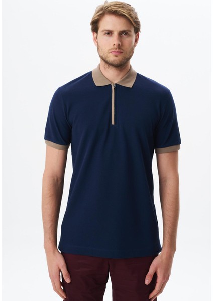 Erkek Regular Fit Basic Pamuk Pike Fermuarlı Polo Yaka Tişört Y29374354302