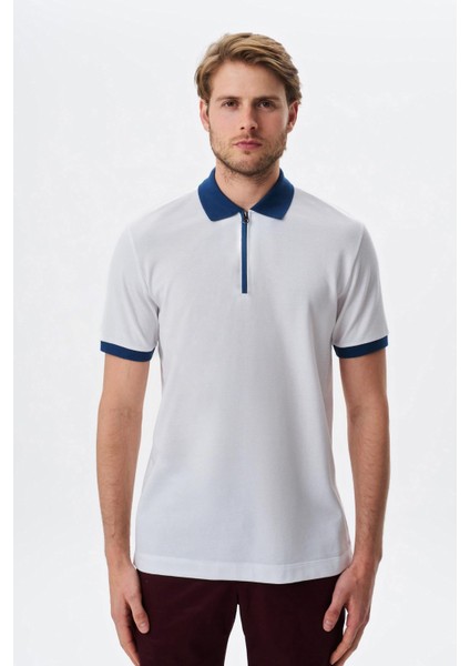 Erkek Regular Fit Basic Pamuk Pike Fermuarlı Polo Yaka Tişört Y29374354302