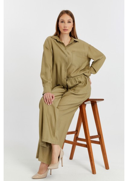 Kadın Haki Casual Oversize/geniş Kalıp Gömlek