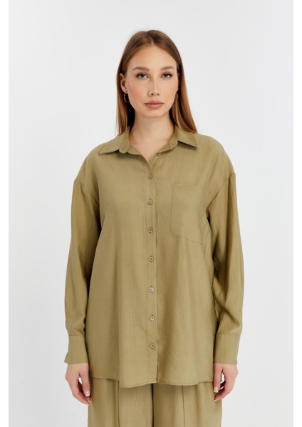 Kadın Haki Casual Oversize/geniş Kalıp Gömlek fiyatları