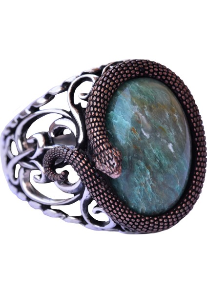 925 Ayar Katı Gümüş Erkek Yüzük - Doğal Taşlarla El Yapımı Zarafet (Yeşil Kan Taşı)