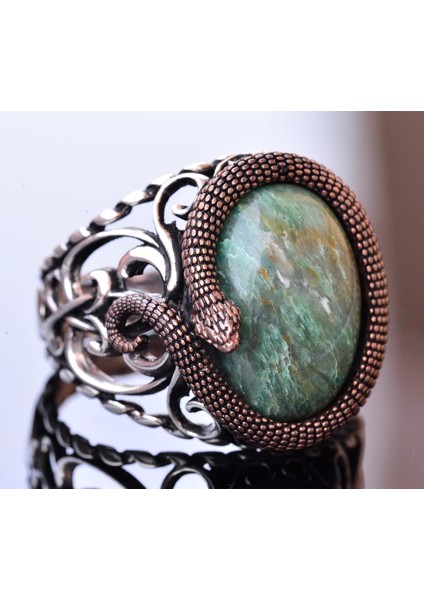 925 Ayar Katı Gümüş Erkek Yüzük - Doğal Taşlarla El Yapımı Zarafet (Yeşil Kan Taşı) modelleri