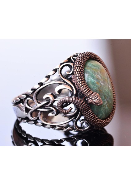 925 Ayar Katı Gümüş Erkek Yüzük - Doğal Taşlarla El Yapımı Zarafet (Yeşil Kan Taşı) fırsatları