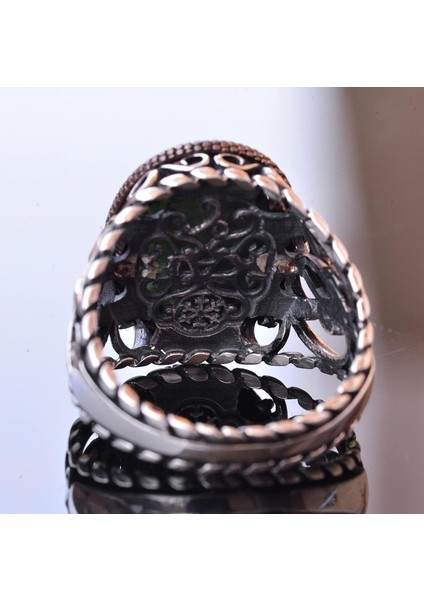 925 Ayar Katı Gümüş Erkek Yüzük - Doğal Taşlarla El Yapımı Zarafet (Yeşil Kan Taşı) indirimleri