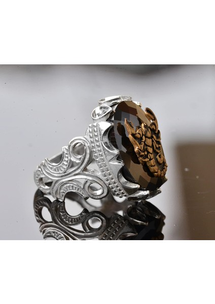 El Yapımı 925 Ayar Gümüş Erkek Yüzük, Obsidan Taşlı, Akrep Yüzük Tasarımı, Özgün 925 Ayar Gümüş Yüzük fırsatları