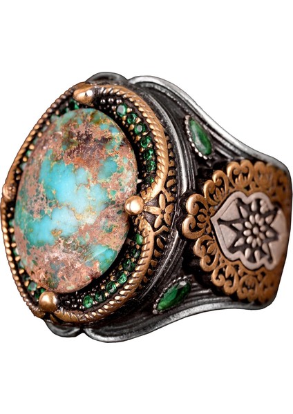 925 Doğal Arizona Turkuaz Taş Yüzük, Oval Sterlin Gümüş Yüzük Erkekler Için (Stil-3)