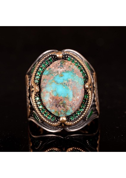 925 Doğal Arizona Turkuaz Taş Yüzük, Oval Sterlin Gümüş Yüzük Erkekler Için (Stil-3) fiyatları