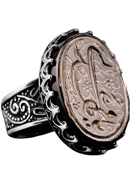 Doğal Akik Taşlı Yüzük, Islami Yüzük, 925 Ayar Gümüş Erkek Yüzüğü