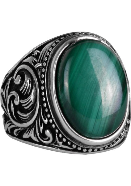 925 Ayar Katı Gümüş Erkek Yüzük, El Yapımı Malakit Taş Yüzük - Şifa Enerjisi Tasarımı