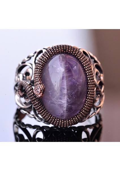 925 Ayar Katı Gümüş Erkek Yüzük - Doğal Taşlarla El Yapımı Zarafet (Ametist Taşı) fiyatları