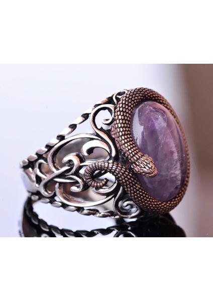925 Ayar Katı Gümüş Erkek Yüzük - Doğal Taşlarla El Yapımı Zarafet (Ametist Taşı) fırsatları
