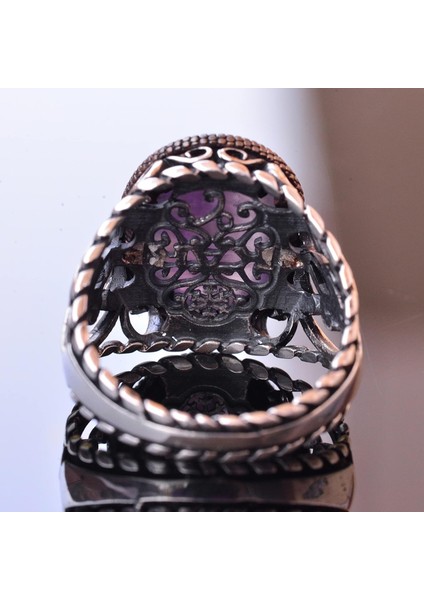 925 Ayar Katı Gümüş Erkek Yüzük - Doğal Taşlarla El Yapımı Zarafet (Ametist Taşı) indirimleri