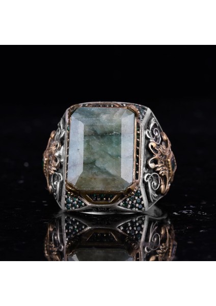 925 Ayar Gümüş Erkek Yüzük ile Zümrüt Taşı – El Yapımı Vintage Tasarım indirimleri