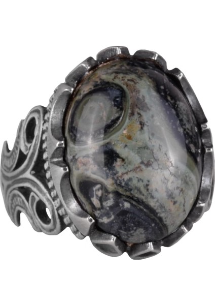 925 Ayar Katı Gümüş Erkek Yüzük - Doğal Taş Seçenekleri ile El Yapımı Tasarım (Yeşil Göz)