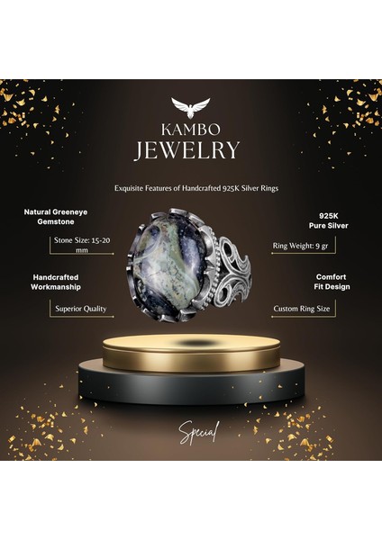 925 Ayar Katı Gümüş Erkek Yüzük - Doğal Taş Seçenekleri ile El Yapımı Tasarım (Yeşil Göz) fiyatları