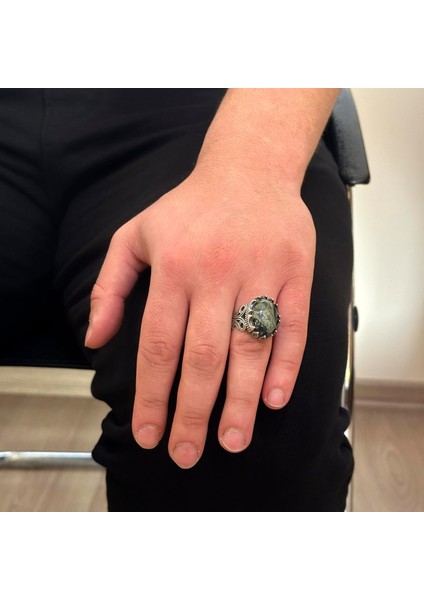 925 Ayar Katı Gümüş Erkek Yüzük - Doğal Taş Seçenekleri ile El Yapımı Tasarım (Yeşil Göz) modelleri