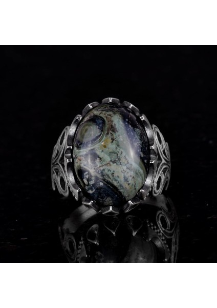 925 Ayar Katı Gümüş Erkek Yüzük - Doğal Taş Seçenekleri ile El Yapımı Tasarım (Yeşil Göz) fırsatları