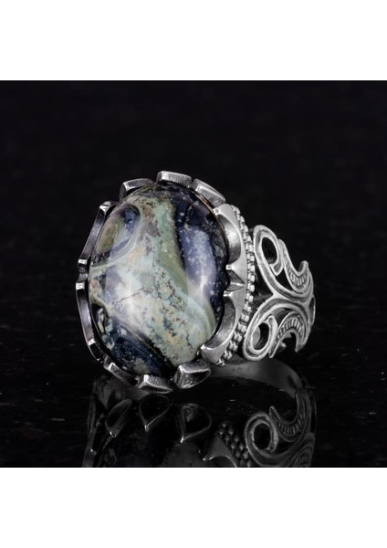 925 Ayar Katı Gümüş Erkek Yüzük - Doğal Taş Seçenekleri ile El Yapımı Tasarım (Yeşil Göz) indirimleri