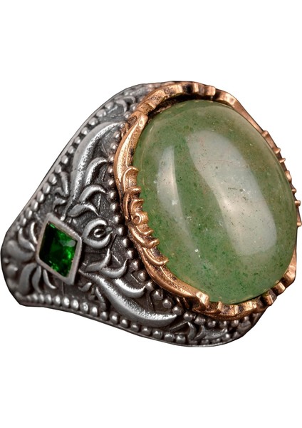 Zümrüt Doğal Cabochon Taş Yüzük, El Yapımı Erkek Yüzüğü, Sterlin Gümüş Erkek Yüzüğü
