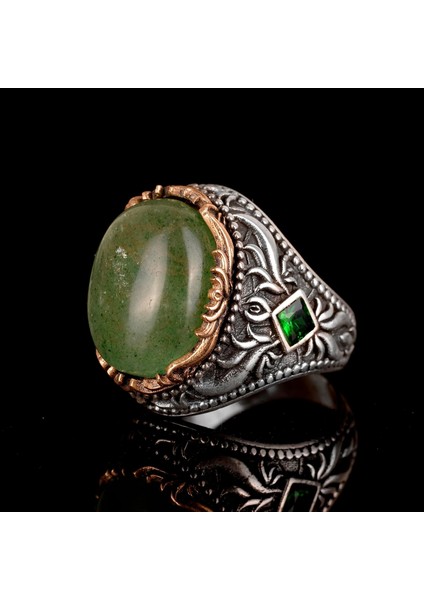 Zümrüt Doğal Cabochon Taş Yüzük, El Yapımı Erkek Yüzüğü, Sterlin Gümüş Erkek Yüzüğü modelleri