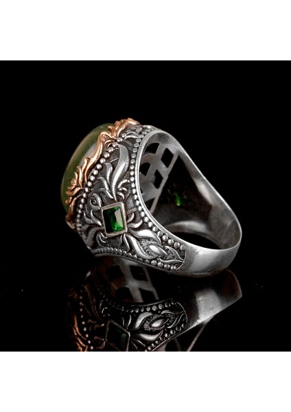 Zümrüt Doğal Cabochon Taş Yüzük, El Yapımı Erkek Yüzüğü, Sterlin Gümüş Erkek Yüzüğü fırsatları
