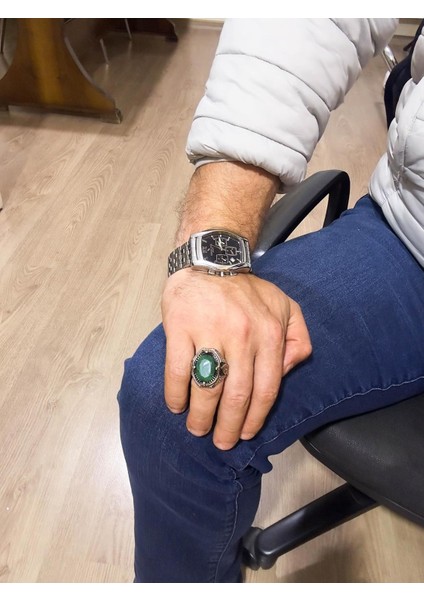 Doğal Zümrüt Taşlı Yüzük - 925 Ayar Gümüş Yüzük Erkekler Için, Farklı Yüzük modelleri