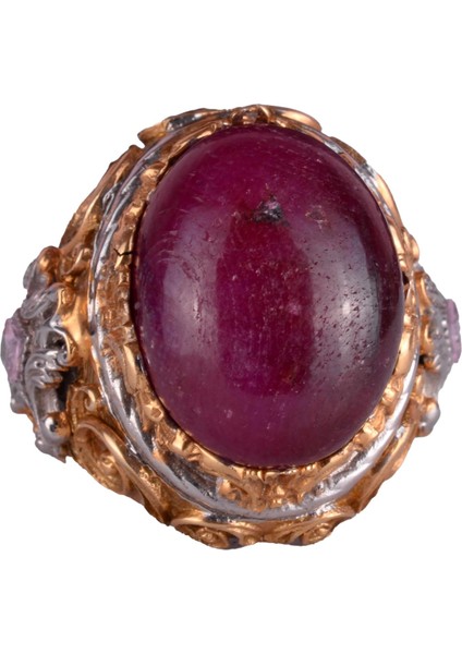 Doğal Taş Yüzük - Erkekler Için Sultan Yüzüğü - Altın Kaplama 925 Ayar Gümüş Yüzük - El Yapımı Yüzük (Yakut)