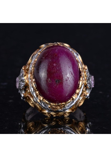 Doğal Taş Yüzük - Erkekler Için Sultan Yüzüğü - Altın Kaplama 925 Ayar Gümüş Yüzük - El Yapımı Yüzük (Yakut) fırsatları