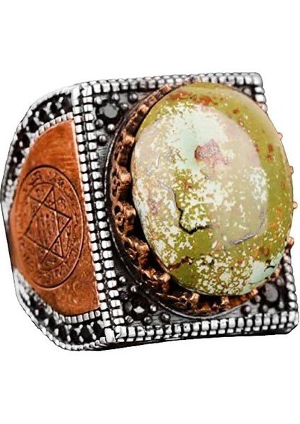 Doğal Arizona Turkuaz Taş Yüzük, El Yapımı Yüzük, 925 Ayar Gümüş Yüzük Erkekler Için