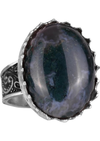 Doğal Taş Yüzük - 925 Ayar Gümüş Büyük Yüzük - El Yapımı Yüzük (Süsen Taşı)