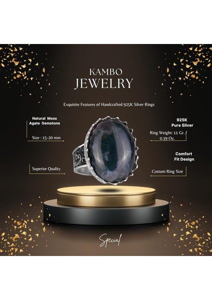 Doğal Taş Yüzük - 925 Ayar Gümüş Büyük Yüzük - El Yapımı Yüzük (Süsen Taşı) fiyatları