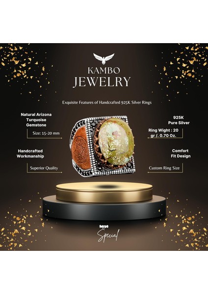 Doğal Arizona Turkuaz Taş Yüzük, El Yapımı Yüzük, 925 Ayar Gümüş Yüzük Erkekler Için fiyatları