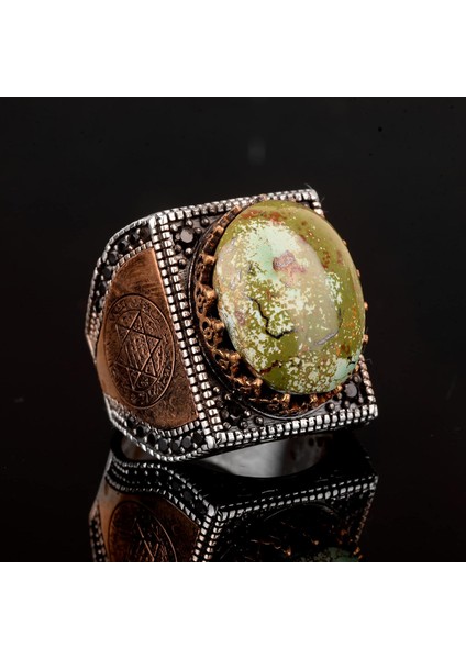 Doğal Arizona Turkuaz Taş Yüzük, El Yapımı Yüzük, 925 Ayar Gümüş Yüzük Erkekler Için modelleri