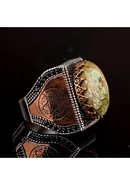 Doğal Arizona Turkuaz Taş Yüzük, El Yapımı Yüzük, 925 Ayar Gümüş Yüzük Erkekler Için fırsatları