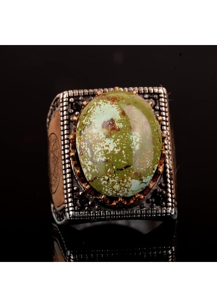 Doğal Arizona Turkuaz Taş Yüzük, El Yapımı Yüzük, 925 Ayar Gümüş Yüzük Erkekler Için indirimleri