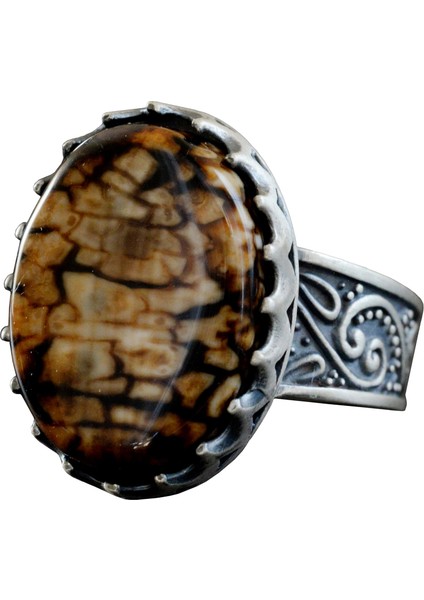 Gerçek Doğal Jasper Taş Yüzük, Büyük Yüzük, El Yapımı Erkek Yüzüğü, 925 Ayar Gümüş Yüzük