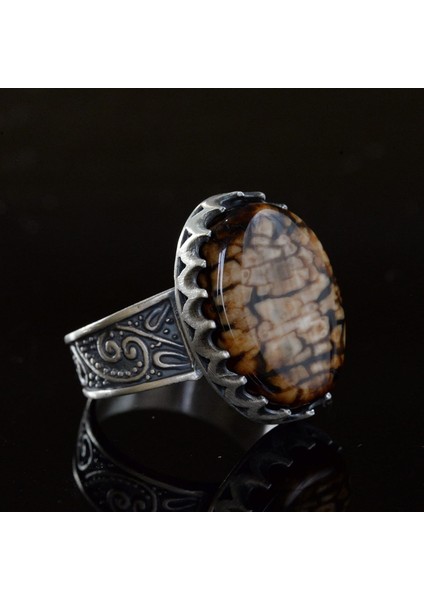 Gerçek Doğal Jasper Taş Yüzük, Büyük Yüzük, El Yapımı Erkek Yüzüğü, 925 Ayar Gümüş Yüzük fırsatları