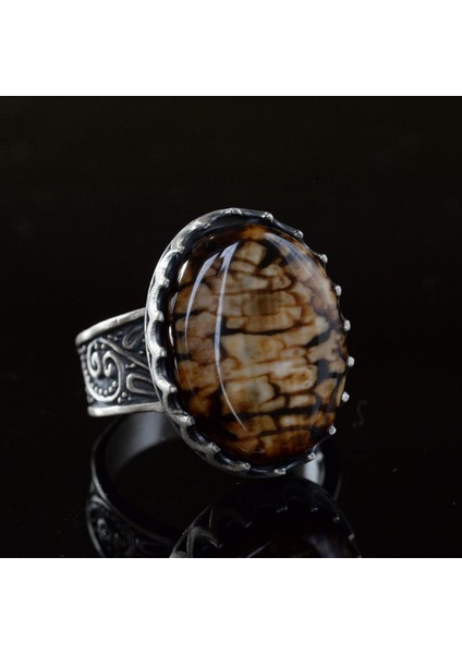 Gerçek Doğal Jasper Taş Yüzük, Büyük Yüzük, El Yapımı Erkek Yüzüğü, 925 Ayar Gümüş Yüzük indirimleri