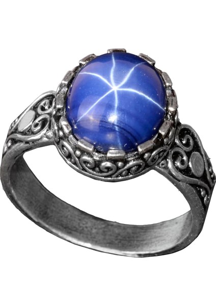 Doğal Yıldız Safir Taşlı Yüzük, 925 Ayar Gümüş Yüzük Erkekler Için, Mavi Taş Yüzük