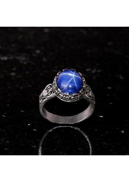 Doğal Yıldız Safir Taşlı Yüzük, 925 Ayar Gümüş Yüzük Erkekler Için, Mavi Taş Yüzük modelleri
