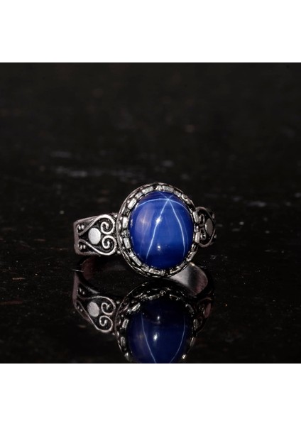 Doğal Yıldız Safir Taşlı Yüzük, 925 Ayar Gümüş Yüzük Erkekler Için, Mavi Taş Yüzük indirimleri