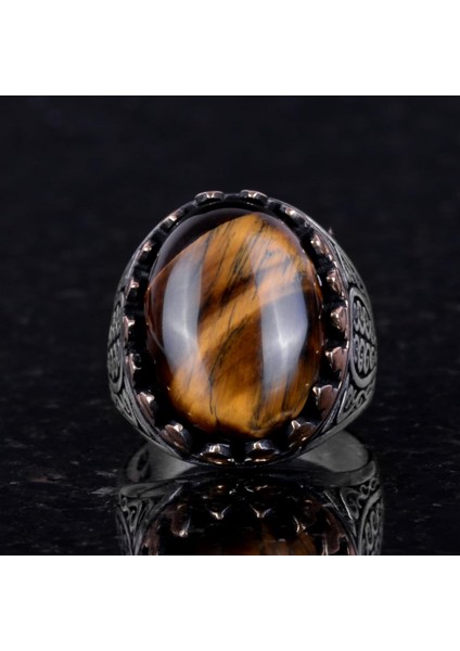 925 Ayar Katı Gümüş Erkek Yüzük - Doğal Taşlarla El Yapımı Şıklık (Kaplan Göz Taşı) fiyatları