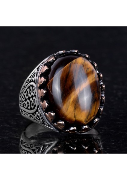 925 Ayar Katı Gümüş Erkek Yüzük - Doğal Taşlarla El Yapımı Şıklık (Kaplan Göz Taşı) modelleri