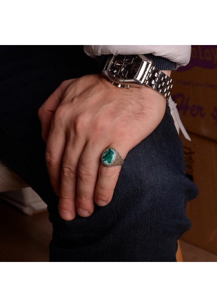 Doğal Arizona Turkuaz Taş Yüzük, 925 Ayar Gümüş Yüzük Erkekler Için fiyatları