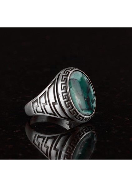 Doğal Arizona Turkuaz Taş Yüzük, 925 Ayar Gümüş Yüzük Erkekler Için fırsatları