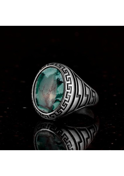 Doğal Arizona Turkuaz Taş Yüzük, 925 Ayar Gümüş Yüzük Erkekler Için indirimleri
