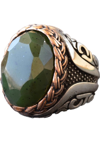 Doğal Yeşim Taşı, Ham Taş, Erkekler Için 925 Ayar Gümüş Yüzük