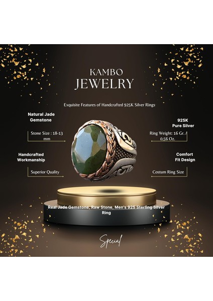 Doğal Yeşim Taşı, Ham Taş, Erkekler Için 925 Ayar Gümüş Yüzük fiyatları